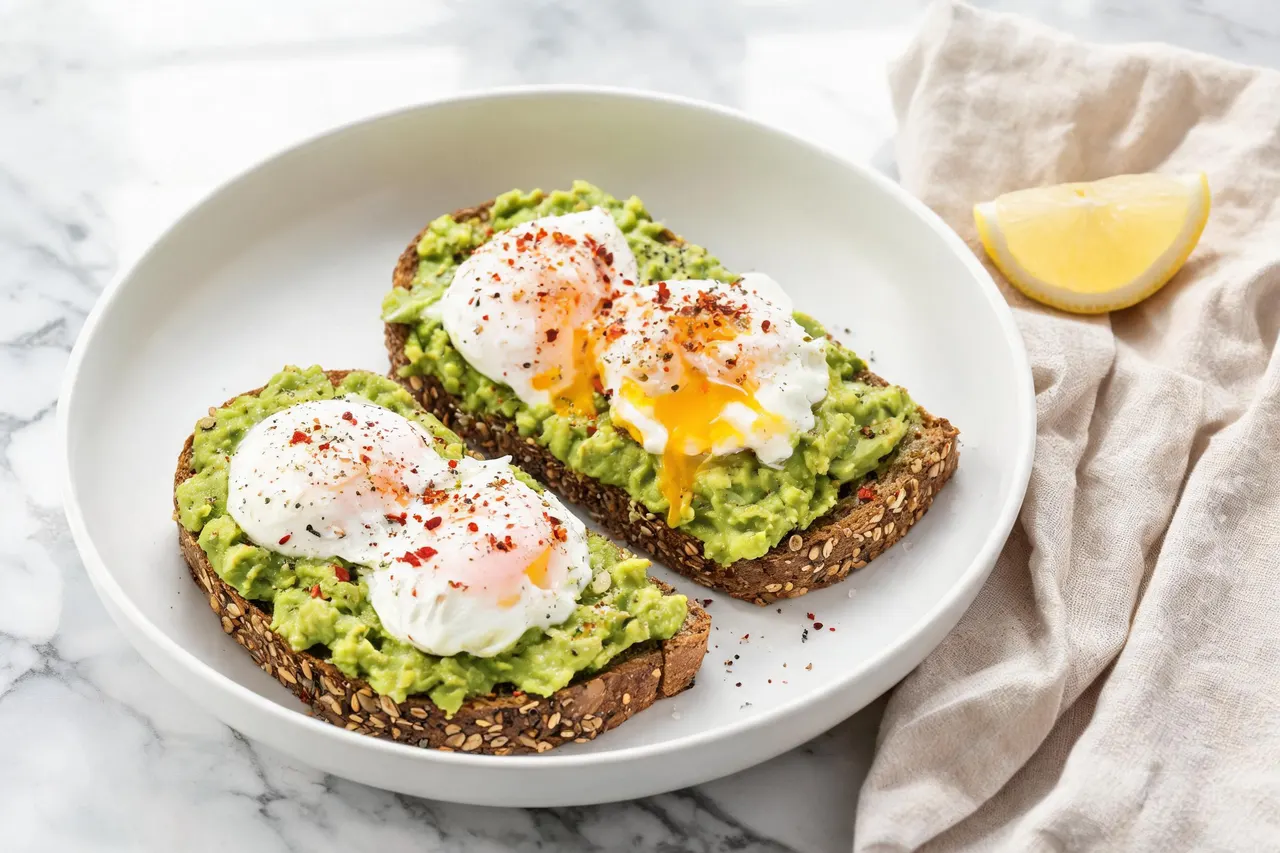 Avocado Toast with Poached Egg - 340 calorie breakfast