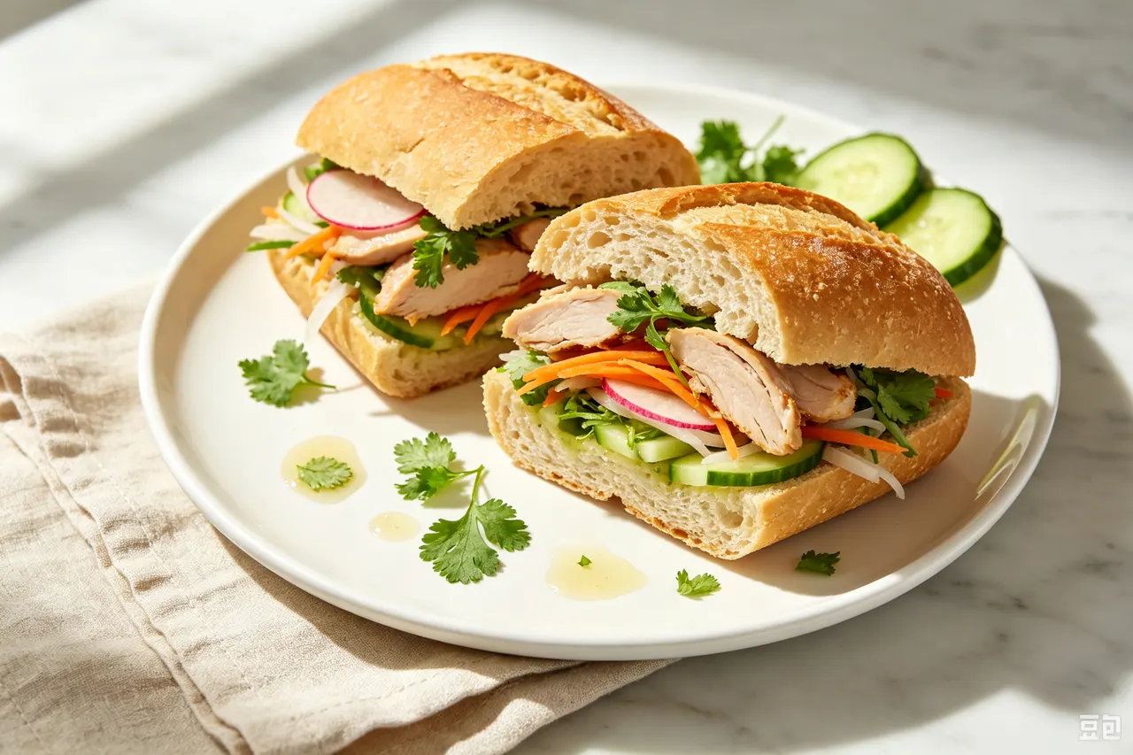 Banh Mi Light (Vietnamese Chicken Sandwich) - 420 calorie lunch