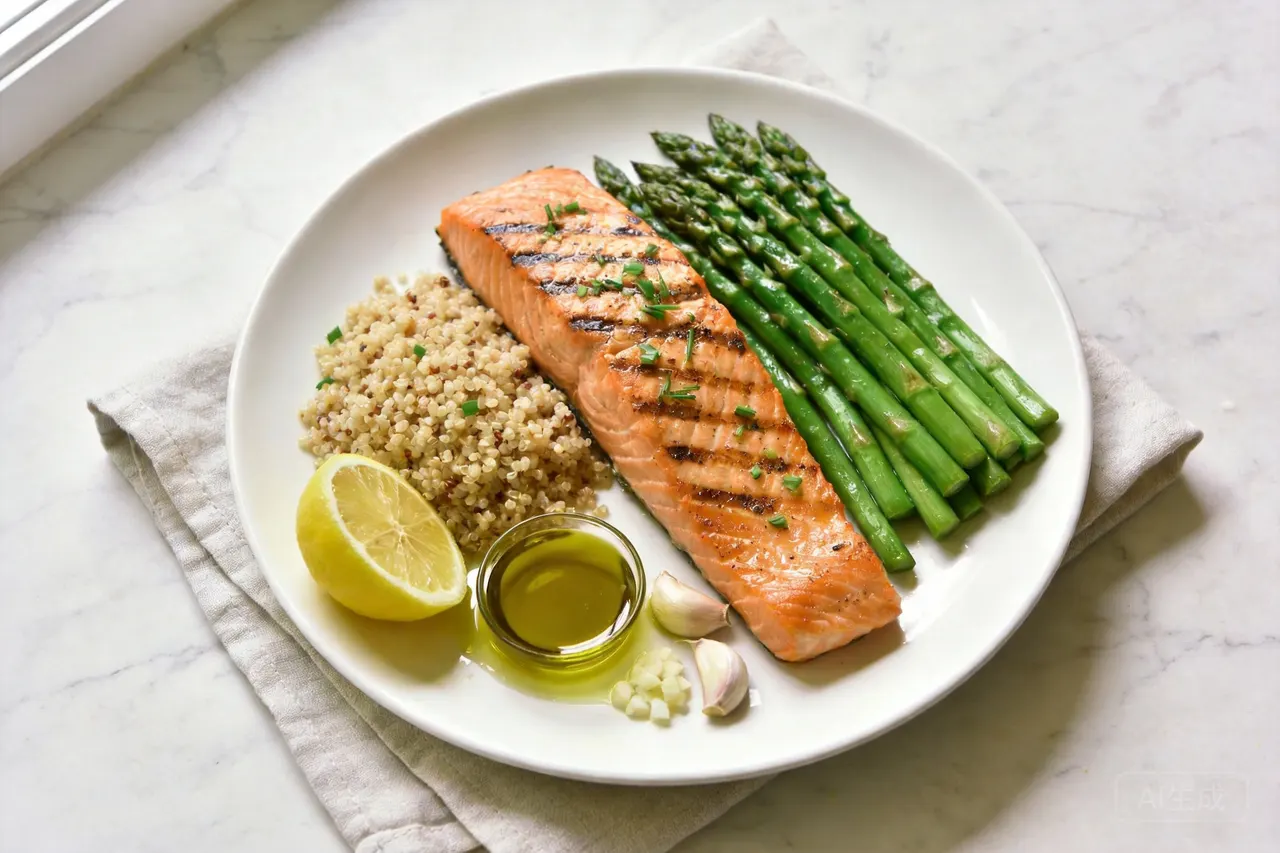 Grilled Salmon with Quinoa - 420 calorie dinner