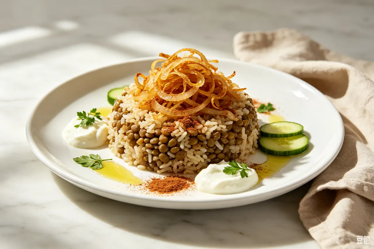 Mujaddara (Lentils, Rice, and Crispy Onions) - 380 calorie dinner
