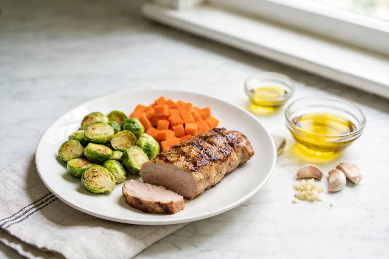 Roasted Pork Tenderloin with Vegetables - 350 calorie dinner