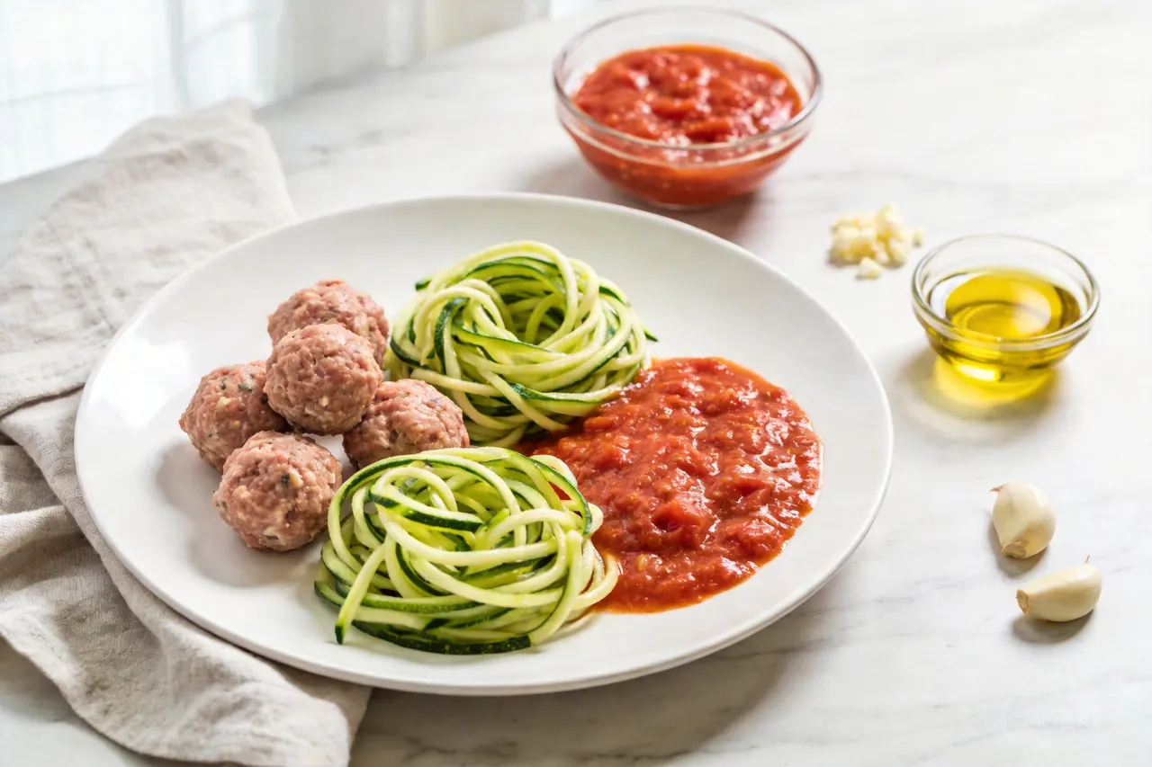 Turkey Meatballs with Zucchini Noodles - 380 calorie dinner