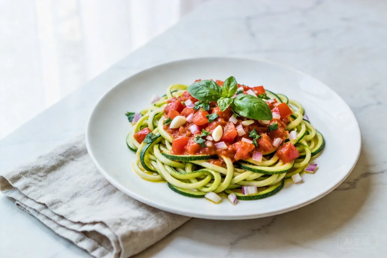 Zucchini Noodles with Tomato Sauce - 180 calorie dinner